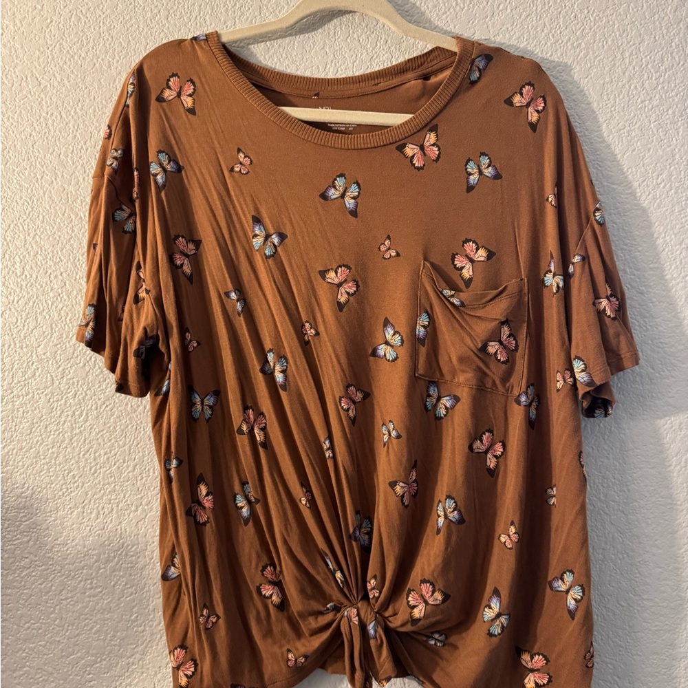 Butterfly Print Brown Women's Top